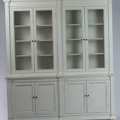 Bibliothèques - Buffet 2 corps en bois blanc vieilli, design rustique, 215 cm - JP2B DECORATION