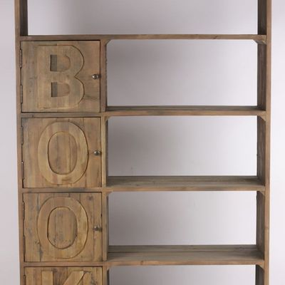 Bookshelves - BOOK Shelf in Recycled Elm Wood, 180 cm, 4 Shelves - JP2B DECORATION