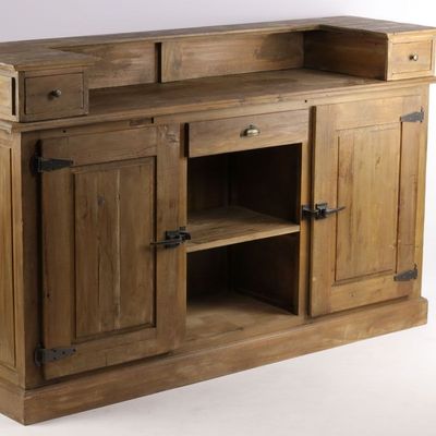 Buffets - Comptoir en bois recyclé, 180 cm, 3 tiroirs, style industriel vintage - JP2B DECORATION