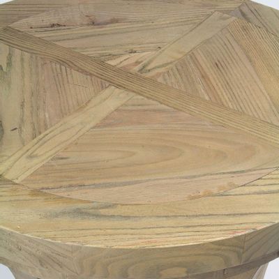 Dining Tables - Elm wood pedestal table, 78 cm, vintage natural style - JP2B DECORATION