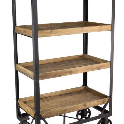 Sideboards - Industrial vintage cart in metal and recycled wood, 170 cm - JP2B DECORATION