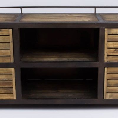 Sideboards - Industrial sideboard in metal and recycled wood, 170 cm, vintage style - JP2B DECORATION