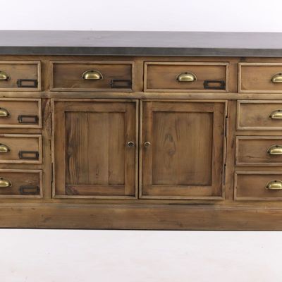 Sideboards - Vintage industrial trade sideboard in recycled wood, 160 cm, 10 drawers - JP2B DECORATION