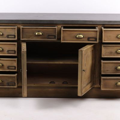 Buffets - Enfilade de métier en bois recyclé, 160 cm, 10 tiroirs, style vintage industriel - JP2B DECORATION