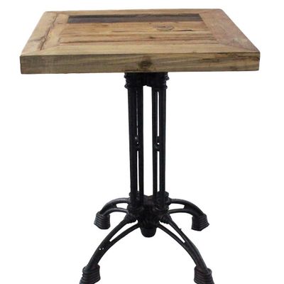 Tables Salle à Manger - Guéridon carré en fonte et bois recyclé, 70 cm, style industriel vintage - JP2B DECORATION