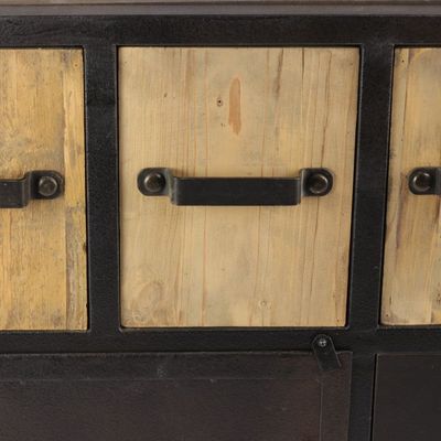 Sideboards - Industrial buffet in metal and recycled wood, 160 cm, 8 drawers - JP2B DECORATION
