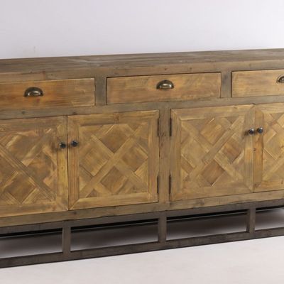 Buffets - Enfilade industrielle en métal et bois recyclé, 180 cm, 3 tiroirs, style vintage - JP2B DECORATION