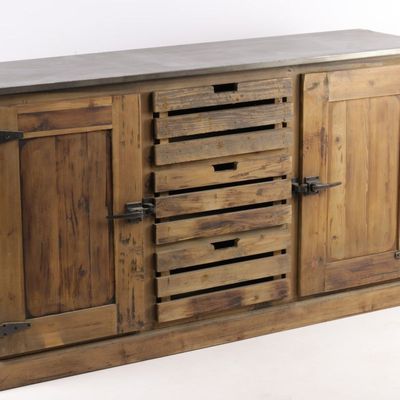 Buffets - Enfilade industrielle en bois recyclé, 160 cm, 3 tiroirs, style vintage - JP2B DECORATION