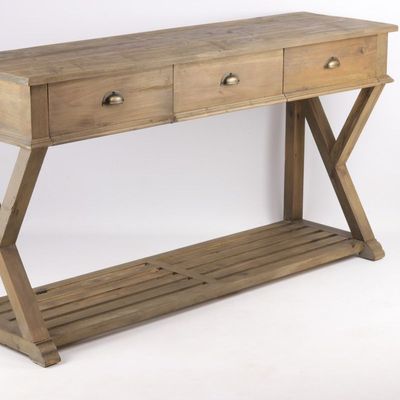 Consoles - Console en bois recyclé, 170 cm, 3 tiroirs, style industriel vintage - JP2B DECORATION