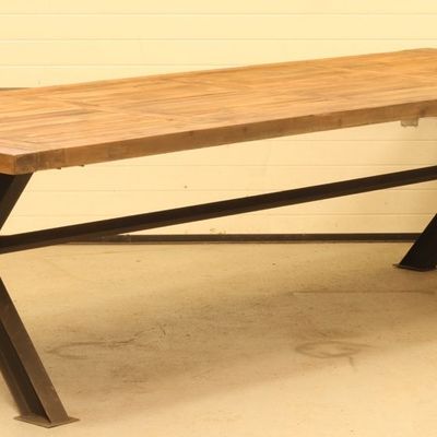 Tables Salle à Manger - Table de repas industrielle en métal et bois recyclé, 300 cm, à assembler - JP2B DECORATION