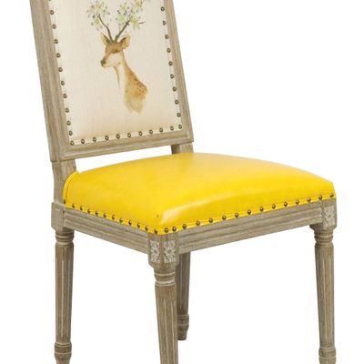 Chaises - Chaise de table Louis XVI, style vintage, 100 cm, finition jaune vieilli - JP2B DECORATION