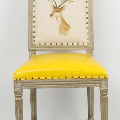 Chairs - Louis XVI dining chair, vintage style, 100 cm, distressed yellow finish - JP2B DECORATION