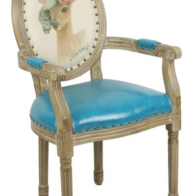 Chaises - Fauteuil bleu Biche, style vintage, assise confortable, 96 cm - JP2B DECORATION
