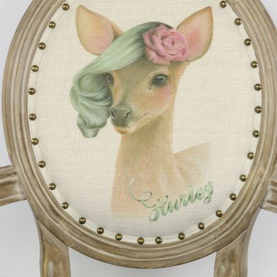 Chairs - Blue vintage armchair, Biche style, comfortable seat, 96 cm - JP2B DECORATION