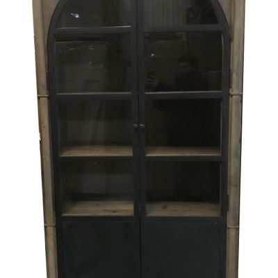 Bookshelves - Industrial Polka display cabinet in metal and recycled wood, 230 cm, 5 shelves - JP2B DECORATION