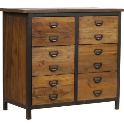 Buffets - Buffet industriel Dakota en bois et métal, 6 tiroirs, 89 cm - JP2B DECORATION