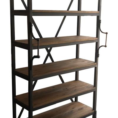 Shelves - Edison industrial shelf, 8 levels, aged wood and black metal - JP2B DECORATION