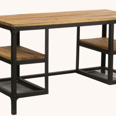 Bureaux - Bureau industriel Conrad en bois et métal, 140 cm, 4 étagères - JP2B DECORATION