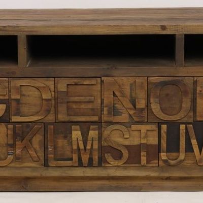 Buffets - Meuble TV ABCD en bois recyclé, 177 cm, style vintage avec rangements alphabet - JP2B DECORATION