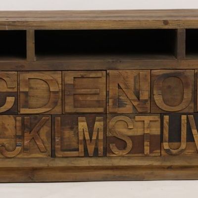 Buffets - Meuble TV ABCD en bois recyclé, 177 cm, style vintage avec rangements alphabet - JP2B DECORATION