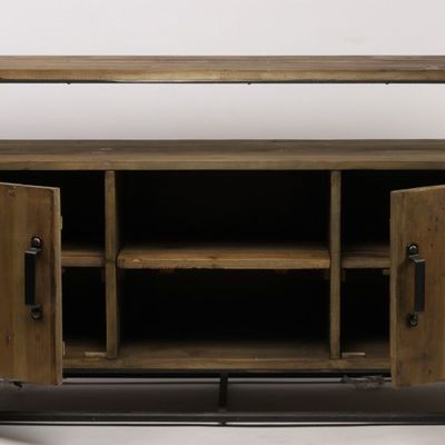 Sideboards - Industrial sideboard in metal and recycled wood, 176 cm, vintage style - JP2B DECORATION