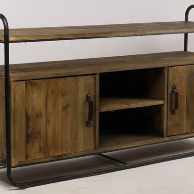 Sideboards - Industrial sideboard in metal and recycled wood, 176 cm, vintage style - JP2B DECORATION