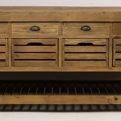 Buffets - Îlot central Gary en bois recyclé, 183 cm, 16 tiroirs, style industriel - JP2B DECORATION