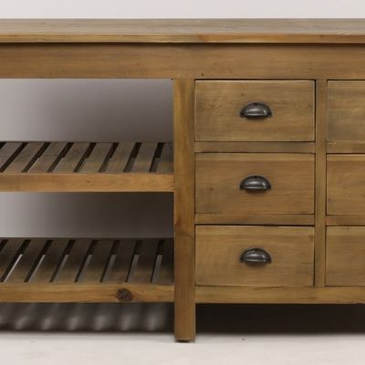 Sideboards - Melchior storage island in recycled wood, 150 cm, 6 drawers and 2 shelves - JP2B DECORATION