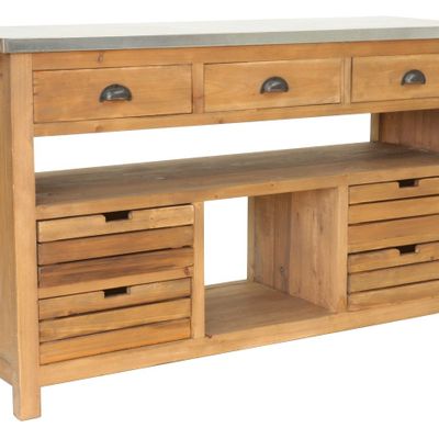 Buffets - Îlot de rangement Balthazar en bois recyclé, 140 cm, 7 tiroirs et 2 étagères - JP2B DECORATION