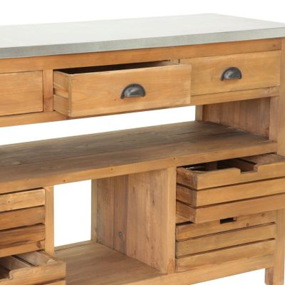 Buffets - Îlot de rangement Balthazar en bois recyclé, 140 cm, 7 tiroirs et 2 étagères - JP2B DECORATION