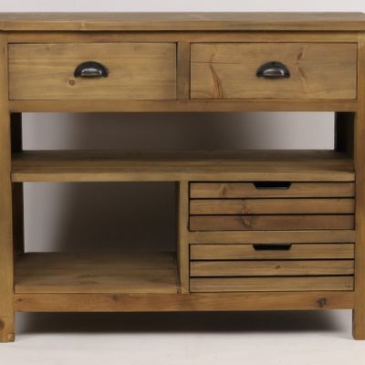 Buffets - Îlot de rangement Gaspard en bois recyclé, 100 cm, 4 tiroirs et 2 étagères - JP2B DECORATION
