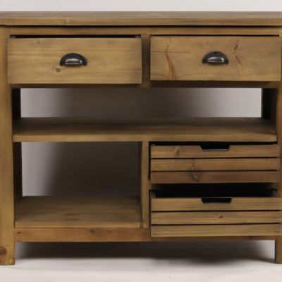 Buffets - Îlot de rangement Gaspard en bois recyclé, 100 cm, 4 tiroirs et 2 étagères - JP2B DECORATION