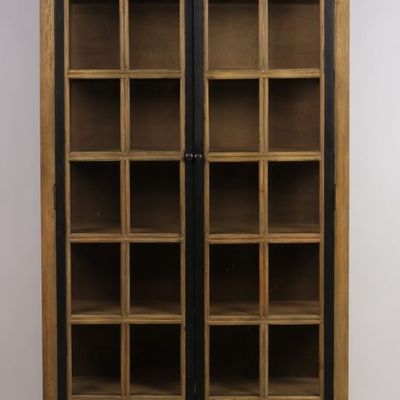 Wardrobe - Alaska industrial wardrobe, 2 glass doors, wood and metal, 220 cm - JP2B DECORATION