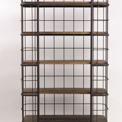 Shelves - Industrial cage shelf, black metal, elegant finish - JP2B DECORATION