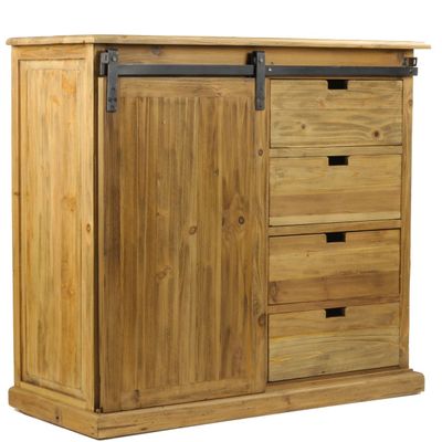 Buffets - Meuble d'appui Oakland bois recyclé, porte coulissante et tiroirs - JP2B DECORATION
