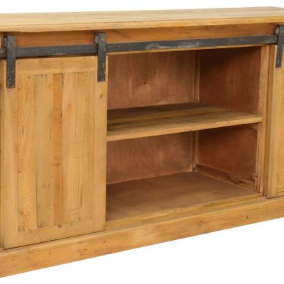 Bookshelves - Ruston cabinet recycled wood, sliding door and drawers - JP2B DECORATION