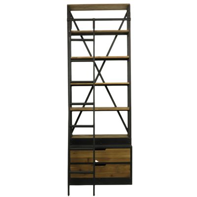 Shelves - Industrial shelf, 6 shelves, aged wood and metal, 243 cm - JP2B DECORATION