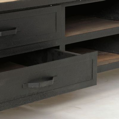 Buffets - Meuble TV industriel bois et fer, 4 tiroirs, roulettes - JP2B DECORATION