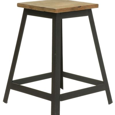 Stools - Industrial stool recycled wood and iron, 47 cm - JP2B DECORATION