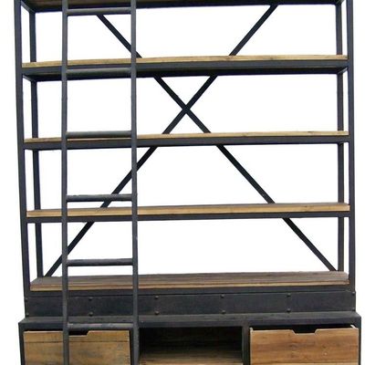 Shelves - Large industrial shelf, 7 shelves, aged wood and metal - JP2B DECORATION