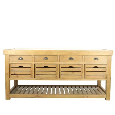 Sideboards - Gary kitchen island recycled wood and black granite, 16 drawers - JP2B DECORATION