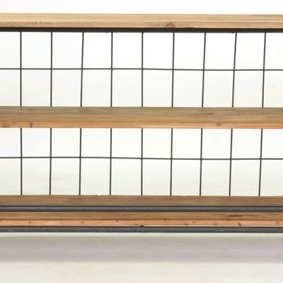 Console table - Industrial Cage Console recycled wood and metal, 3 shelves - JP2B DECORATION