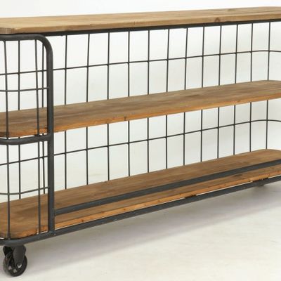 Consoles - Console Cage Industrielle bois recyclé et métal, 3 étagères - JP2B DECORATION