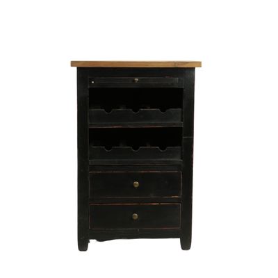 Sideboards - Bottle rack cabinet, 5 drawers, pine wood, black - JP2B DECORATION