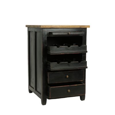 Sideboards - Bottle rack cabinet, 5 drawers, pine wood, black - JP2B DECORATION