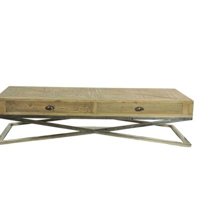 Coffee tables - Geneva coffee table, reclaimed wood and iron, 4 drawers, industrial style - JP2B DECORATION