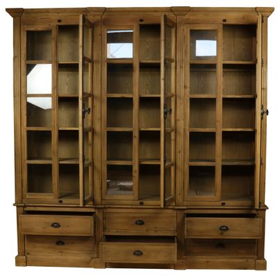 Bookshelves - Recycled wood bookcase with 6 glass doors, vintage design - JP2B DECORATION