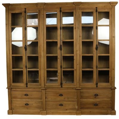 Bookshelves - Recycled wood bookcase with 6 glass doors, vintage design - JP2B DECORATION