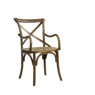 Chairs - Kensington armchair, aged wood, cane seat, classic style - JP2B DECORATION