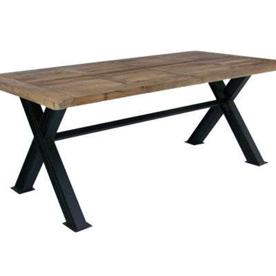 Tables Salle à Manger - Table de repas industrielle, bois recyclé et métal, 200 cm - JP2B DECORATION